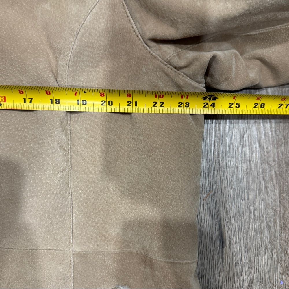 Wilsons Leather Tan Suede Coat Ivory Faux Fur Lined Hooded Jacket Womens 1X - Picture 13 of 15